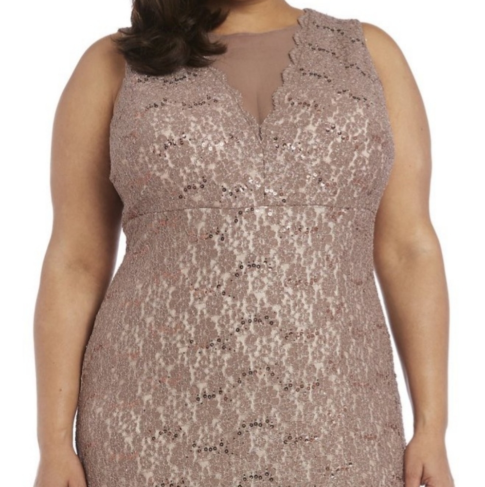 BRAND NEW GOWN 18W taupe glitter & sequin lace